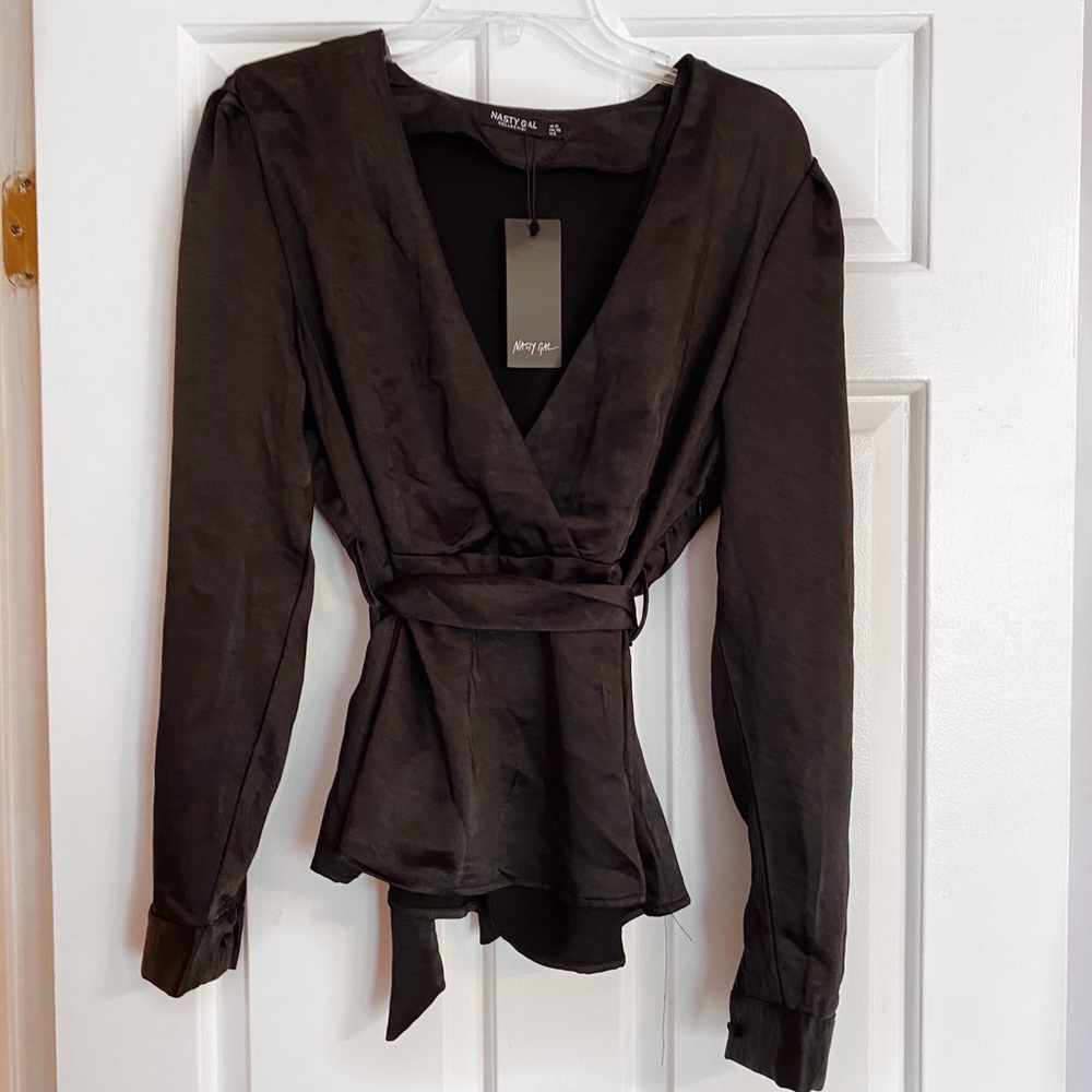 NastyGal black wrap blouse - Picture 1 of 4